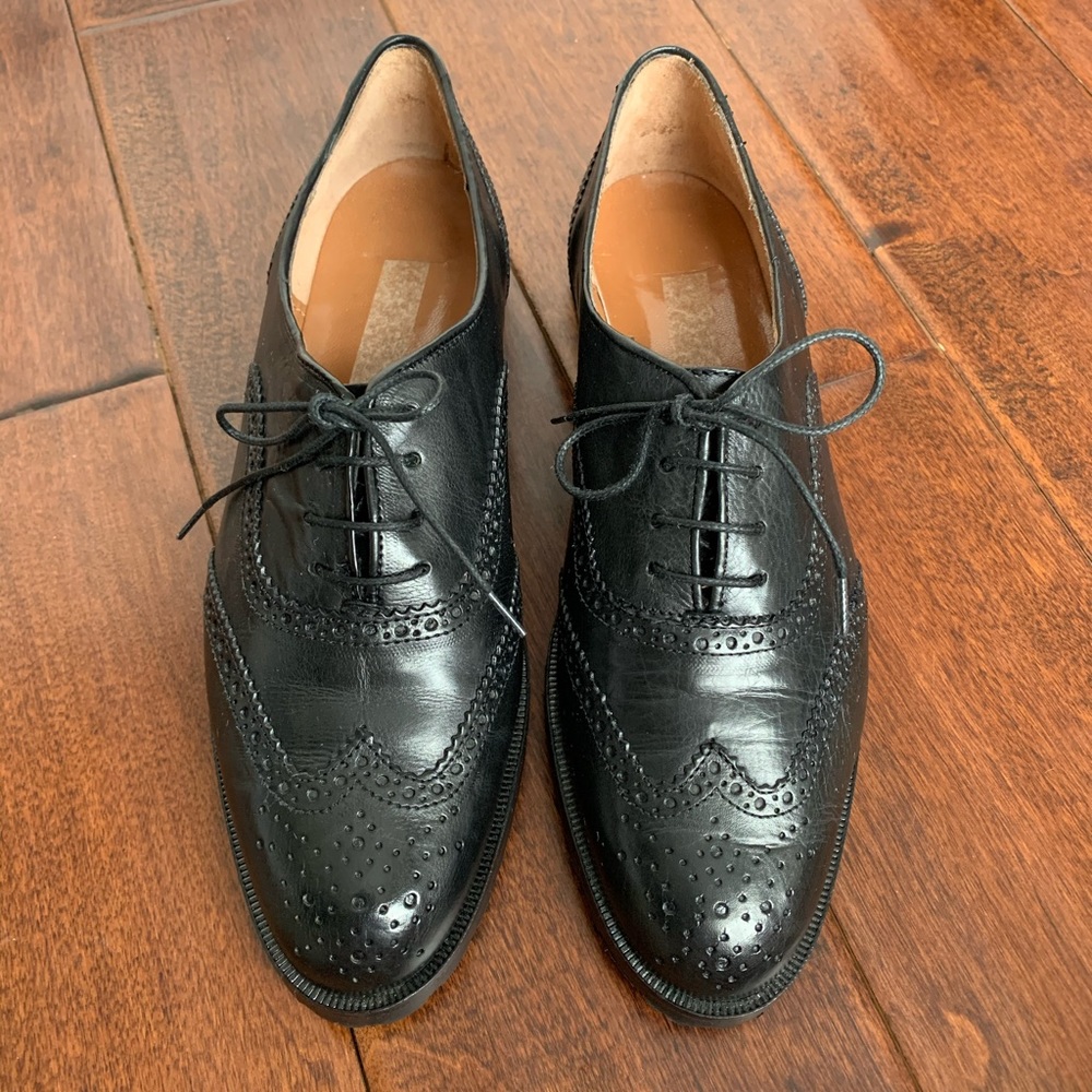 Vintage Black Leather Spectator Loafers